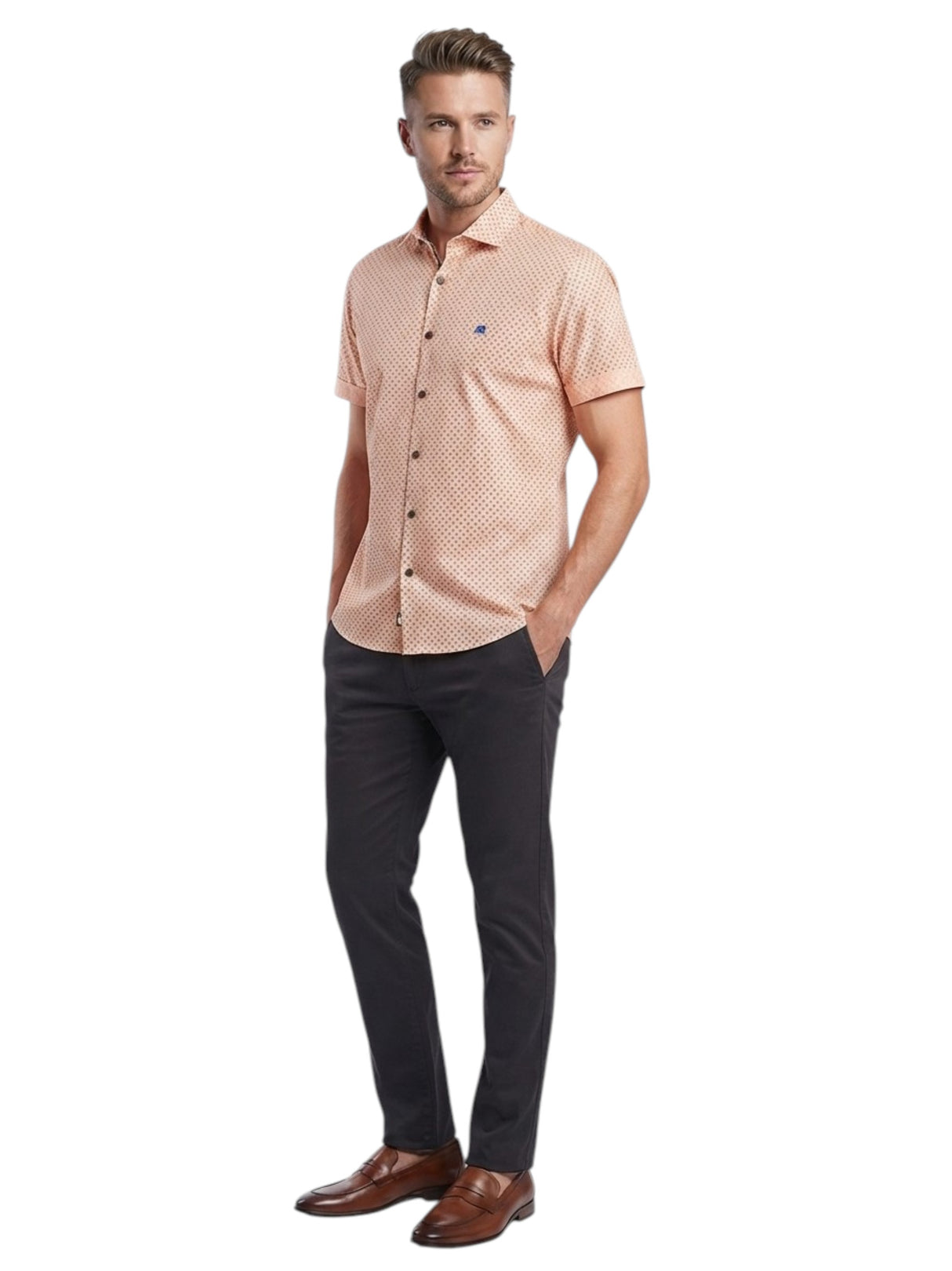 Image for Men's Printed Dress Shirt,Coral