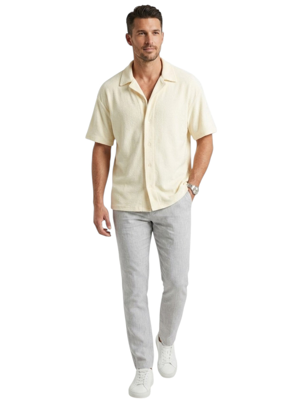 Image for Men's Textured Dress-Shirt,Off White