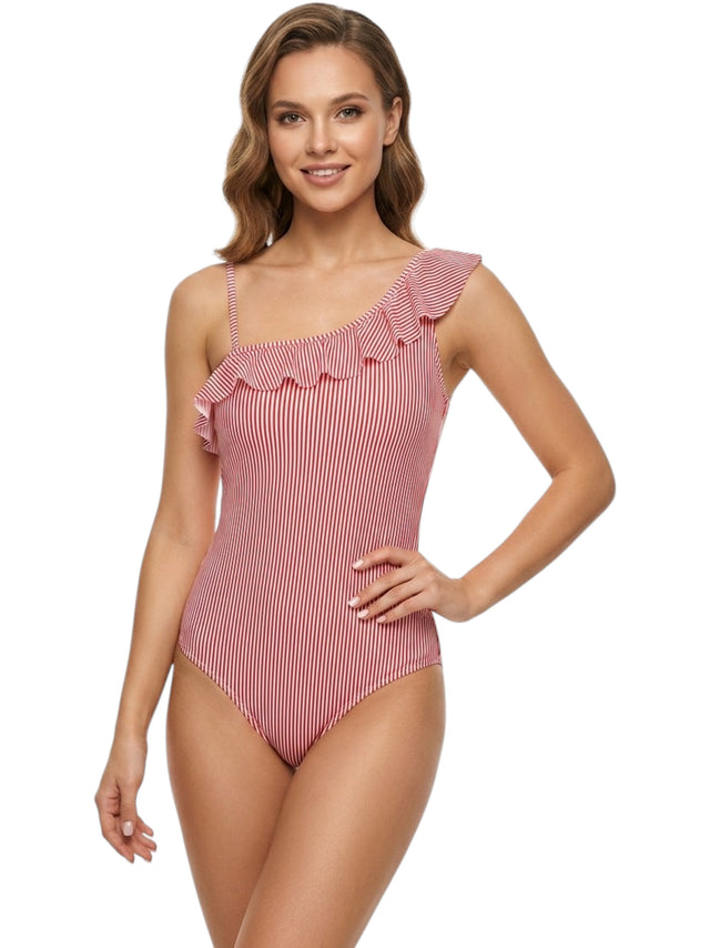 Image for Women's Striped One Pieces Swimsuit,Red/White