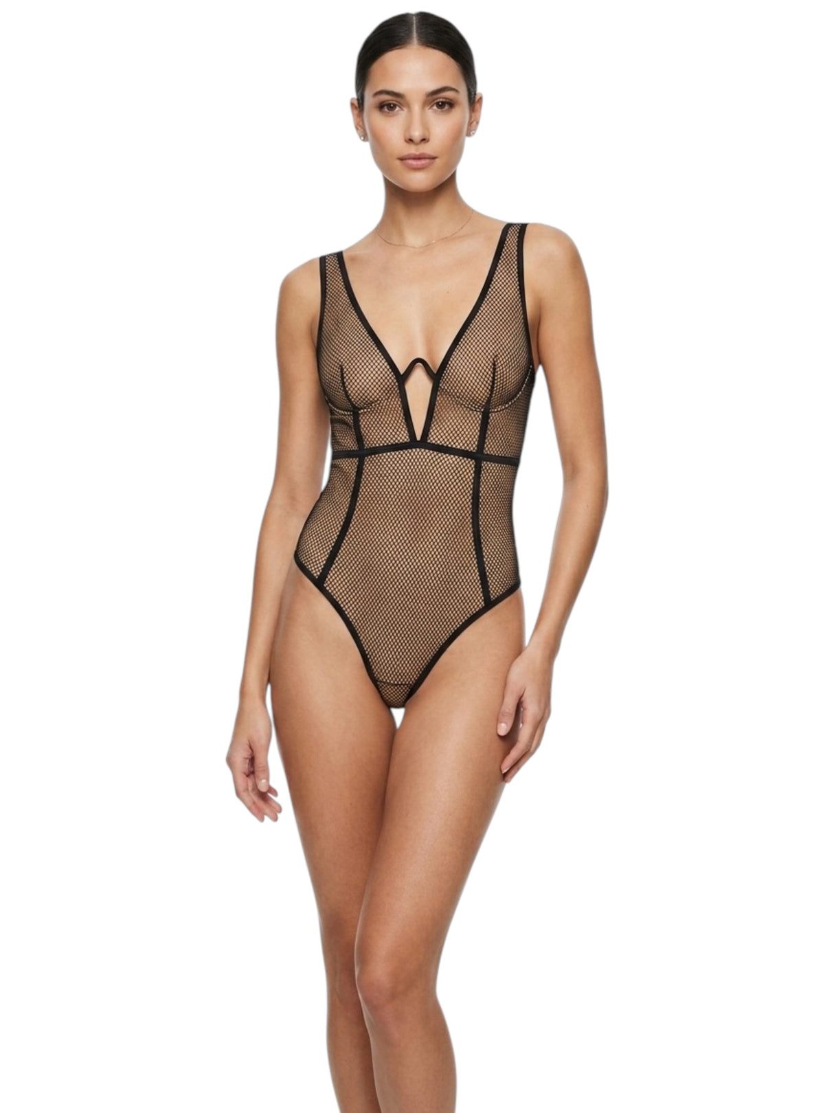 Image for Women's Plain Fishnet One Piece Swimsuit,Black