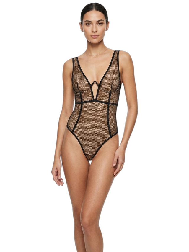 Image for Women's Plain Fishnet One Piece Swimsuit,Black