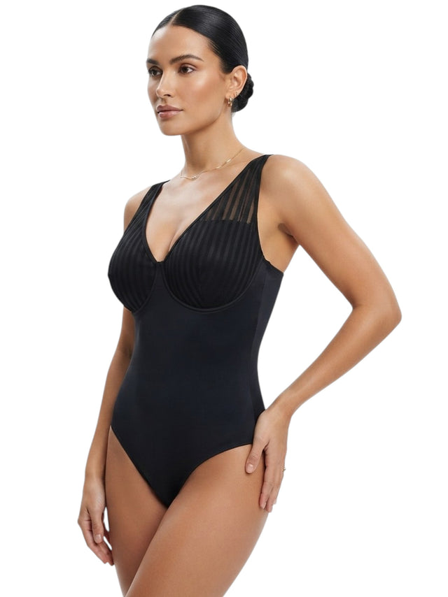 Image for Women's Plain Solid One Pieces Swimsuit,Black