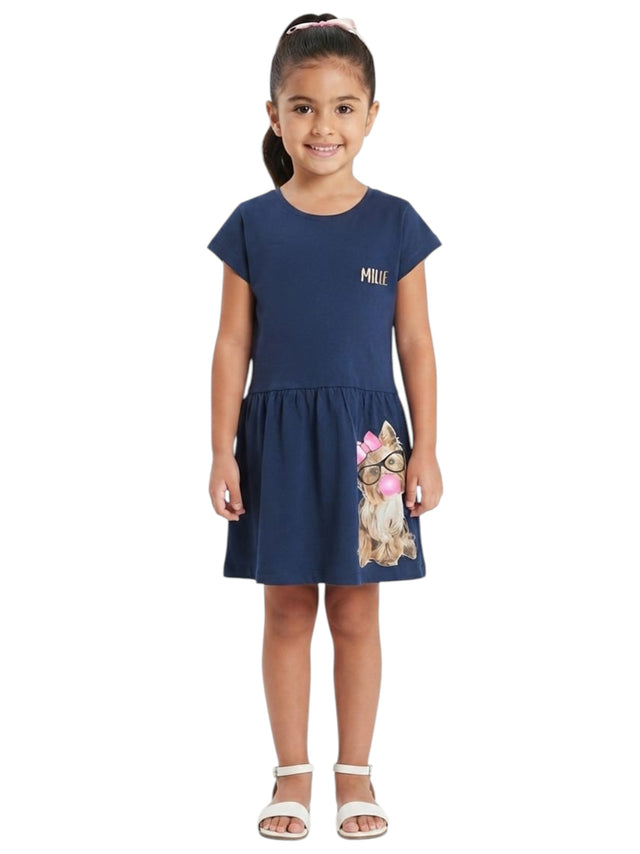 Image for Kids Girl's Printed Dress,Navy