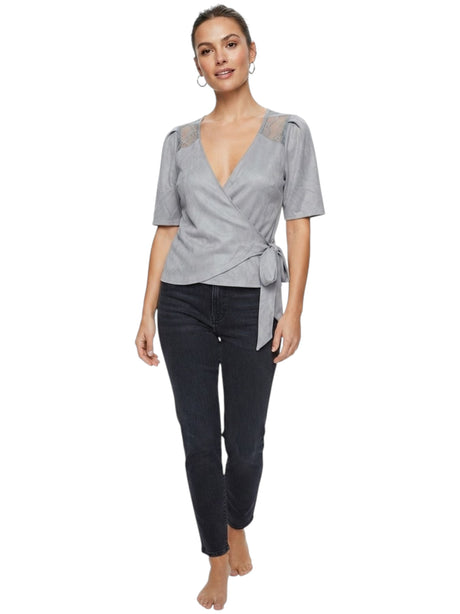 Image for Women's Textured Lace Top,Grey