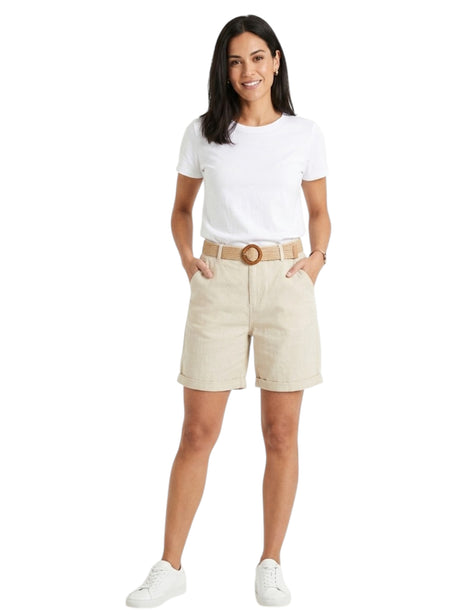 Image for Women's Plain Solid Jeans Short With Belt,Beige