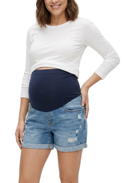 Image for Women's Ripped Pregnant Jeans Short,Light Blue