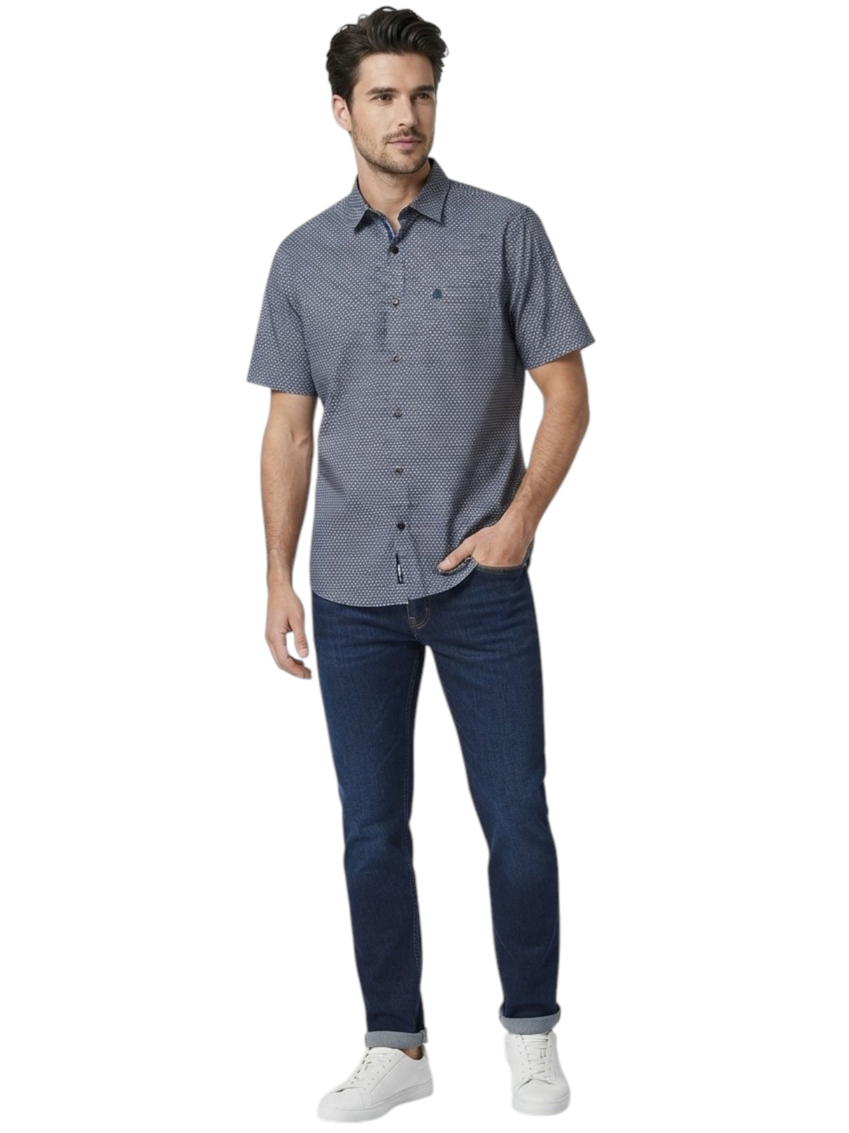 Image for Men's Printed Dress-Shirt,Navy