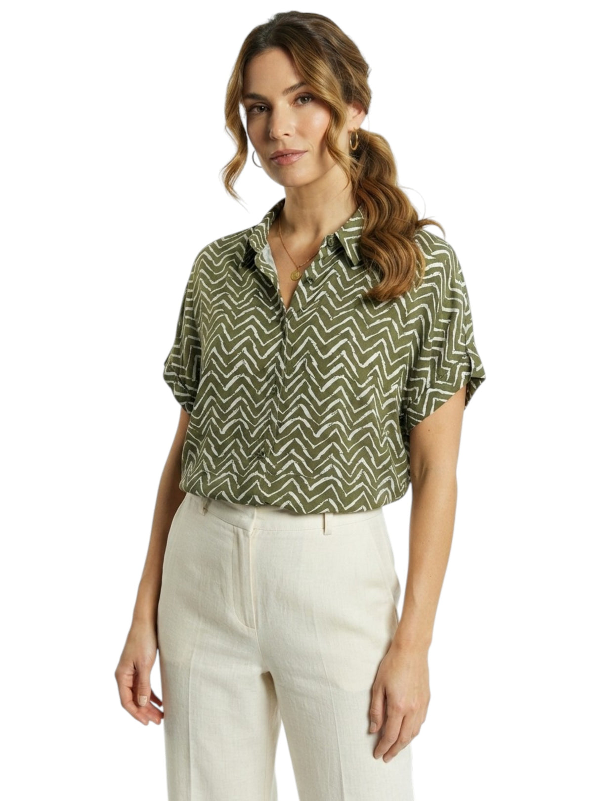 Image for Women's Printed Dress Shirt,Olive