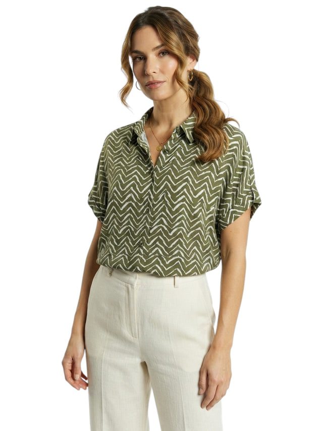 Image for Women's Printed Dress Shirt,Olive
