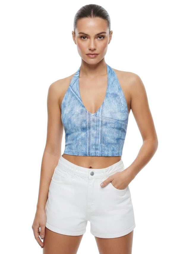 Image for Women's Printed Crop Top Open Back,Blue