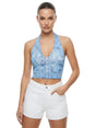 Image for Women's Printed Crop Top Open Back,Blue