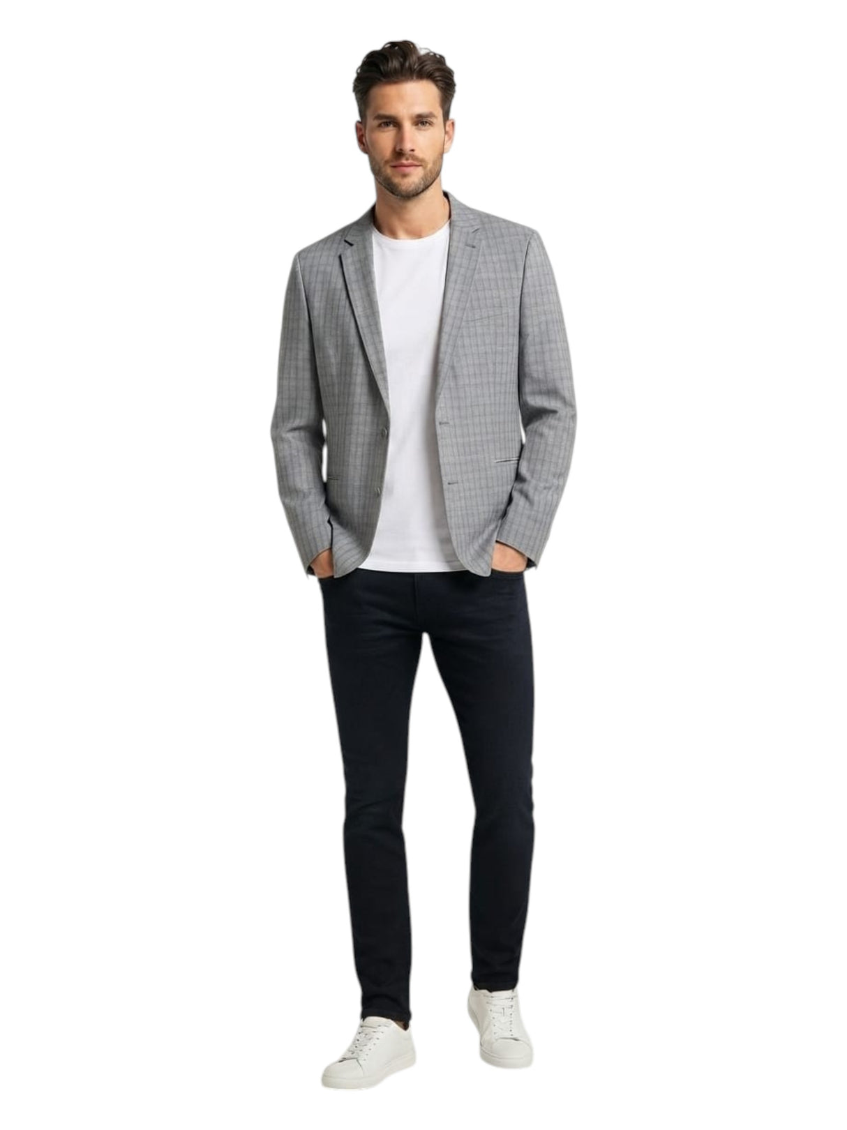 Image for Men's Plaid Blazer,Grey