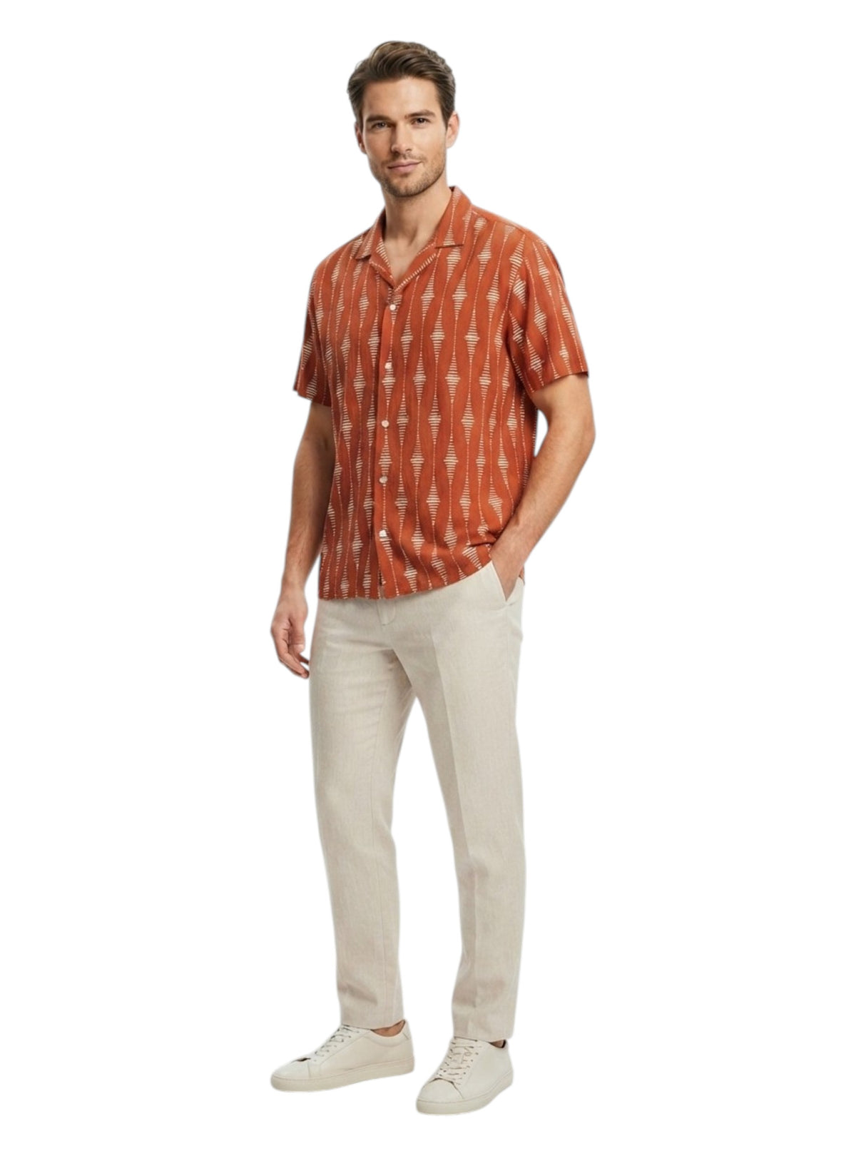 Image for Men's Printed Dress-Shirt,Brick