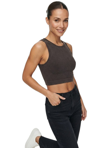 Image for Women's Ribbed Crop Top,Brown