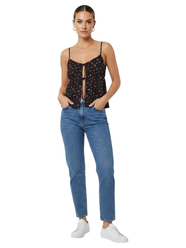 Image for Women's Cherry Printed Top,Black