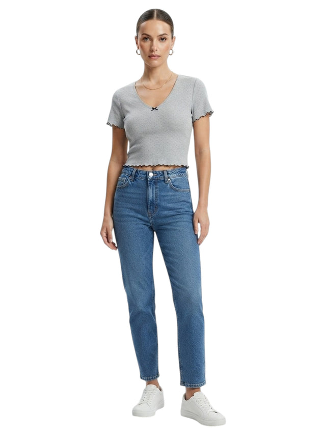 Image for Women's Textured Crop Top,Grey