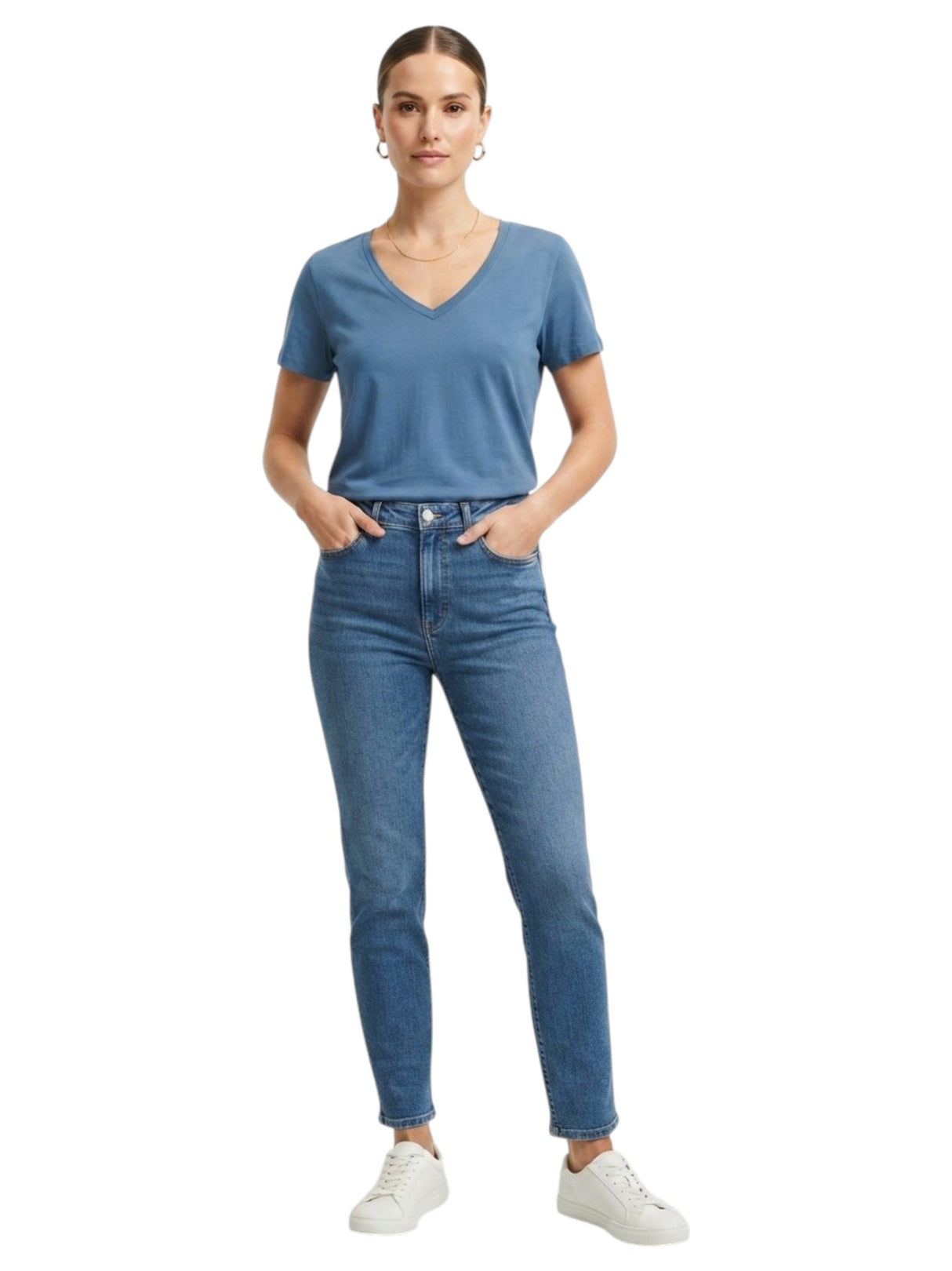 Image for Women's Plain Solid Top,Dusty Blue