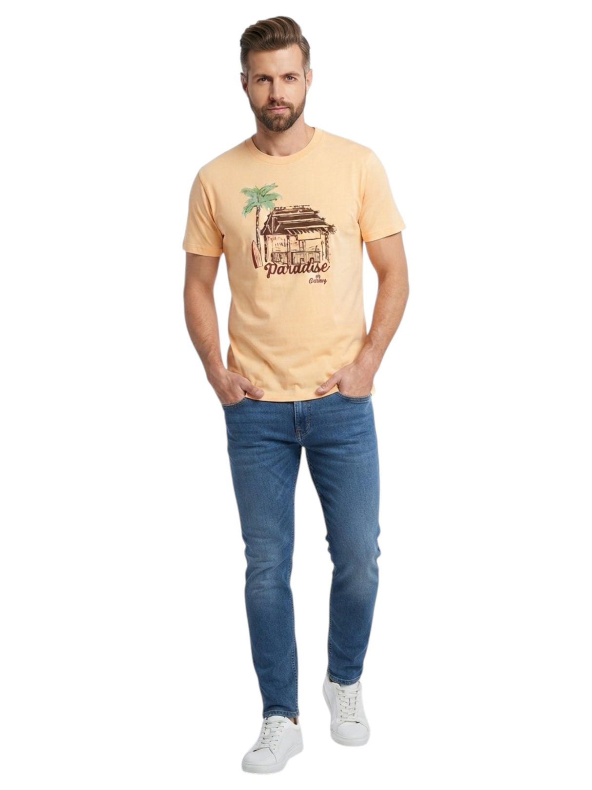 Image for Men's Printed Top,Light Orange
