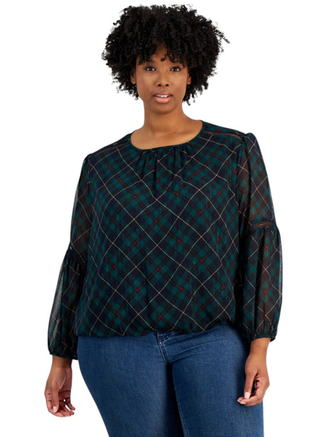 Image for Women's Plaid Mesh Top,Multi