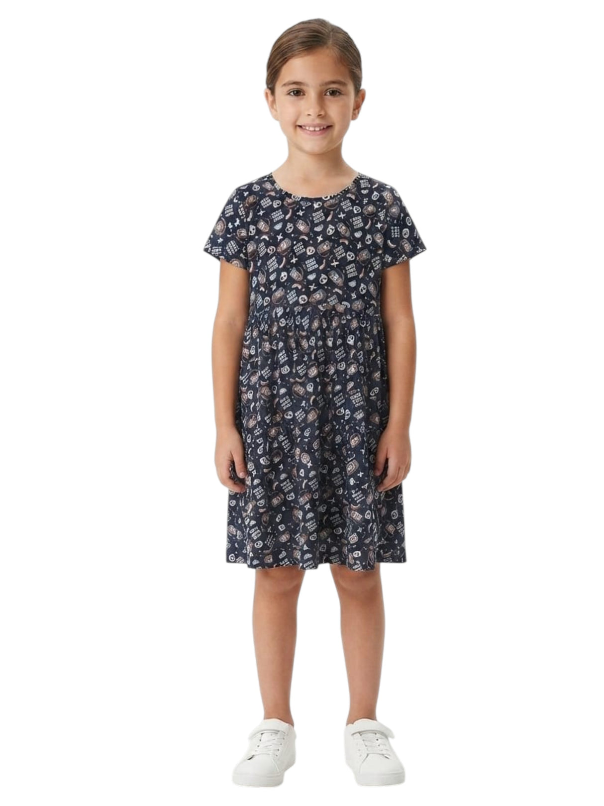 Image for Kids Girl's Printed Dresss,Navy