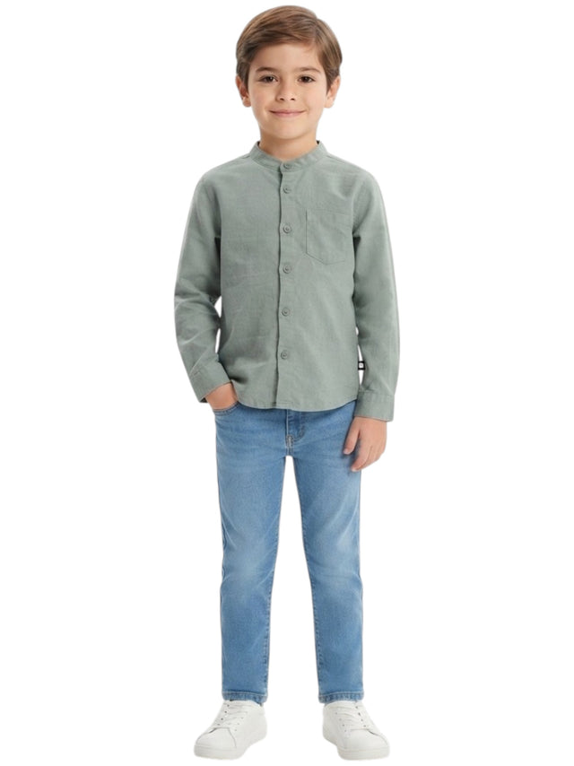 Image for Kids Boy's Plain Solid Dress Shirt,Dark Mint