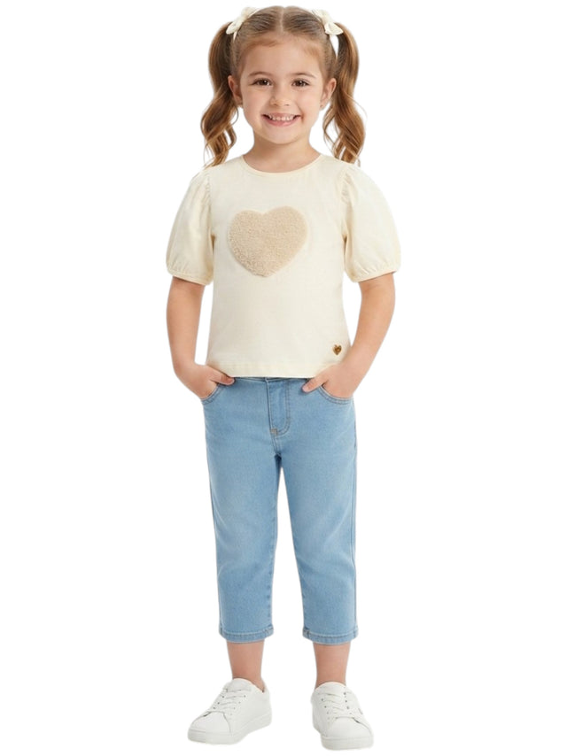 Image for Kids Girl's Heart Printed Top,Light Beige