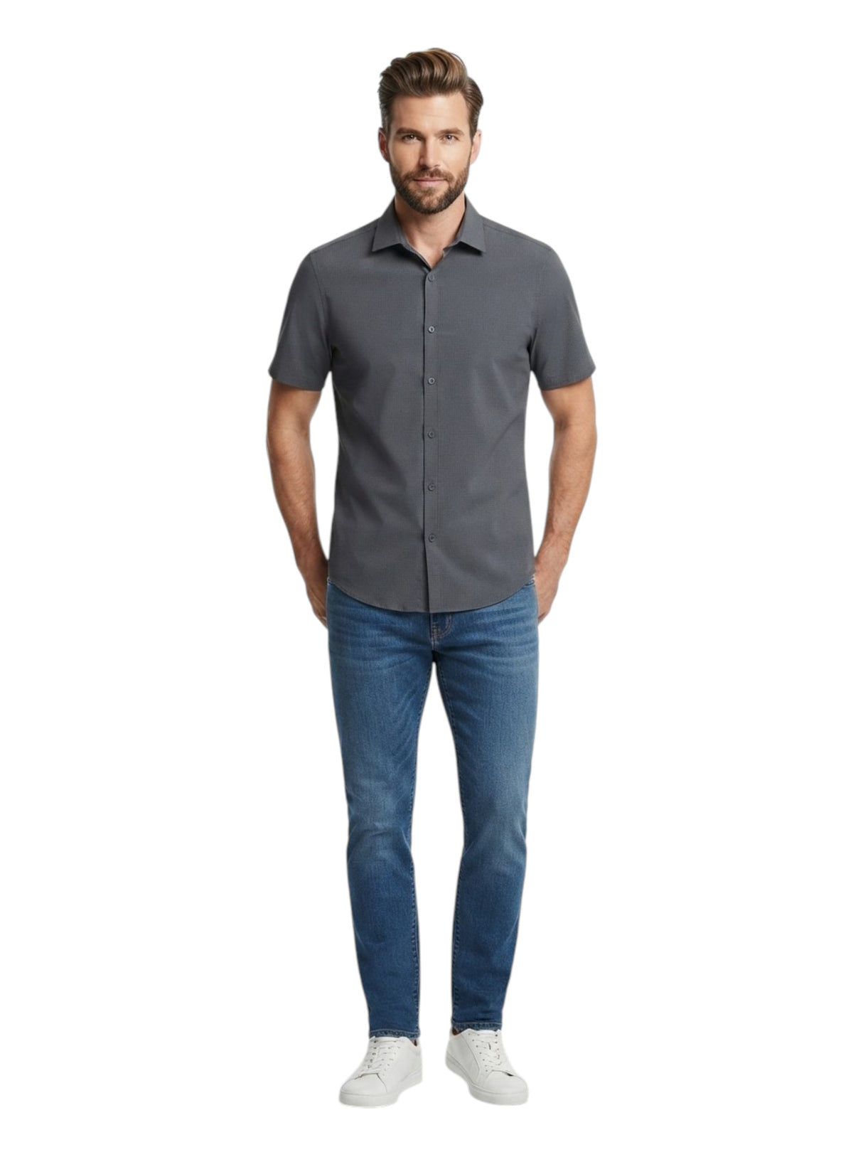 Image for Men's Textured Dress Shirt,Dark Grey