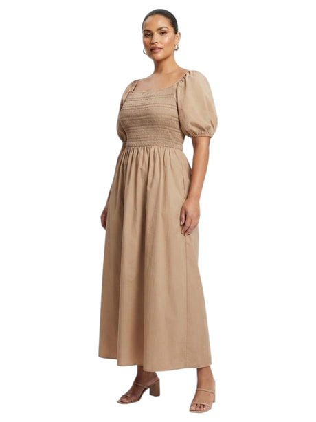 Image for Women's Smocked Dress,Dark Beige