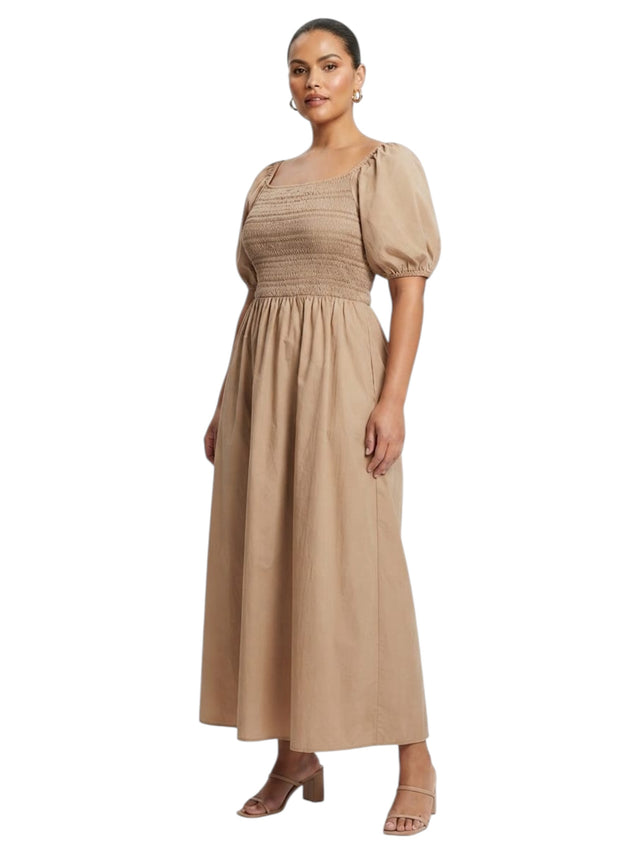 Image for Women's Smocked Dress,Dark Beige