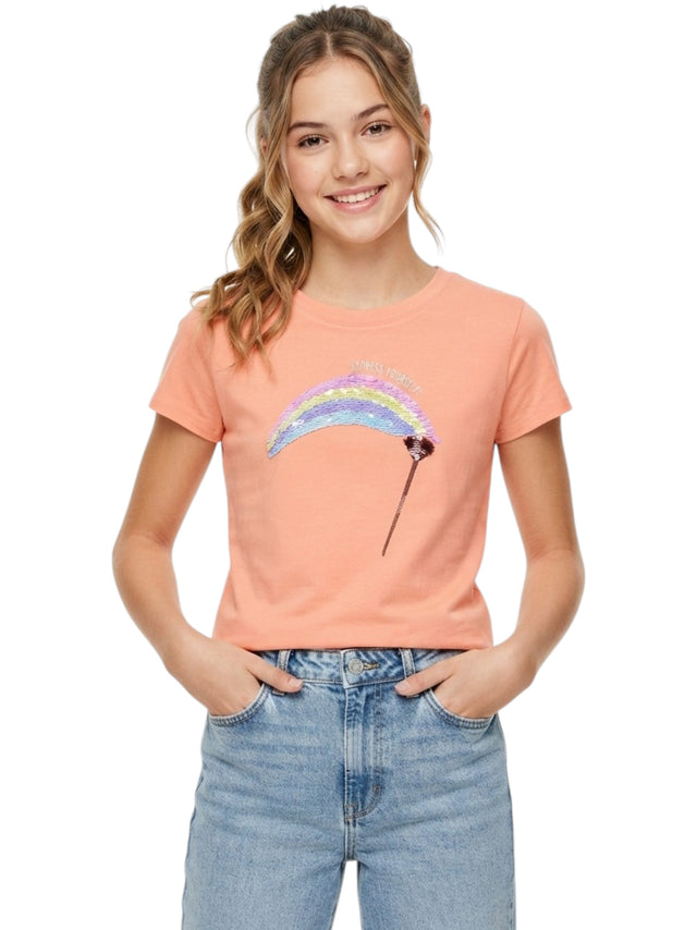 Image for Kids Girl's Printed Sequin Top,Coral