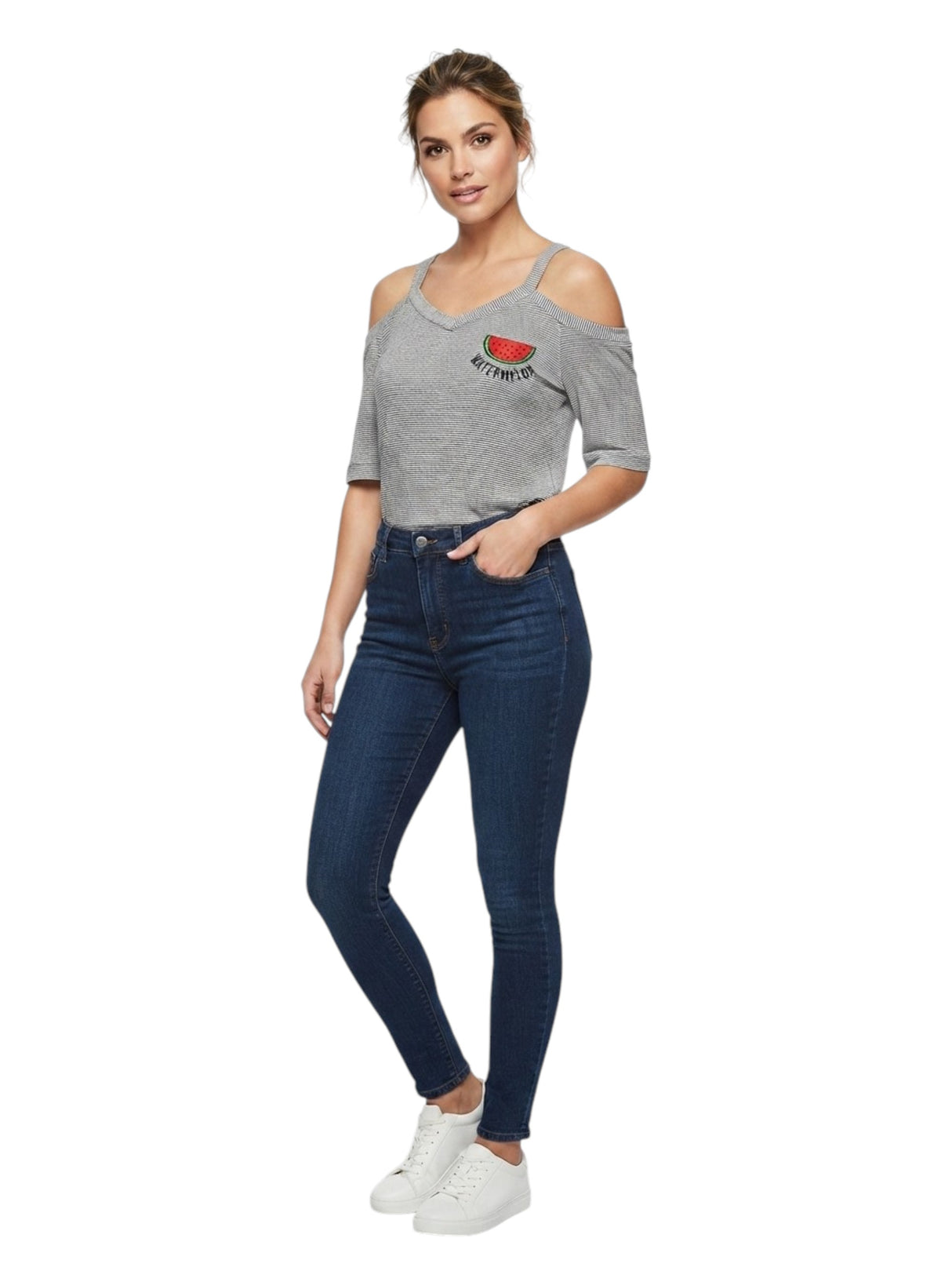 Image for Women's Stripped Top,Black/White