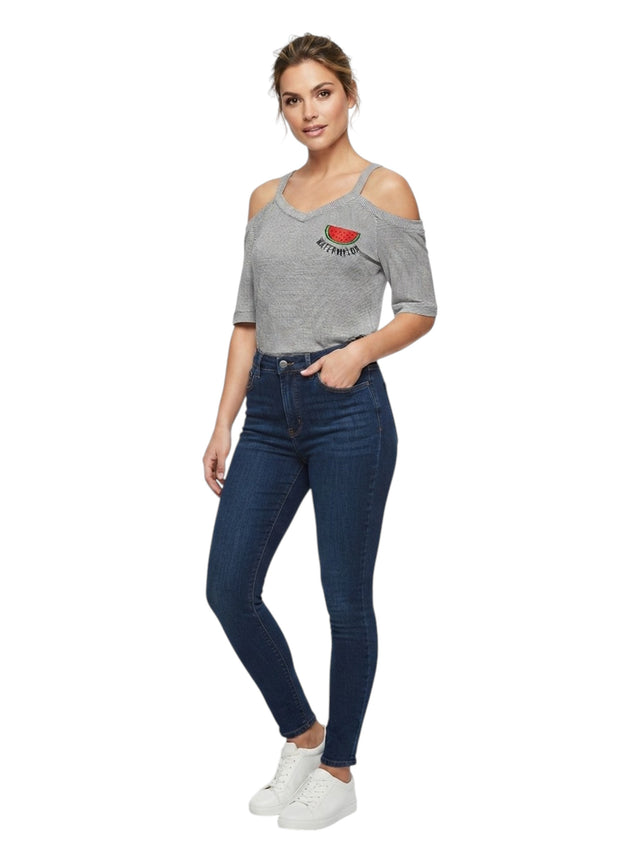 Image for Women's Stripped Top,Black/White