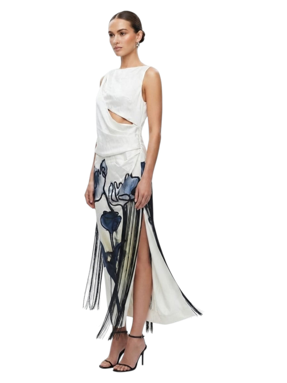 Image for Women's Floral Embroidery And Dramatic Fringed Dress,White