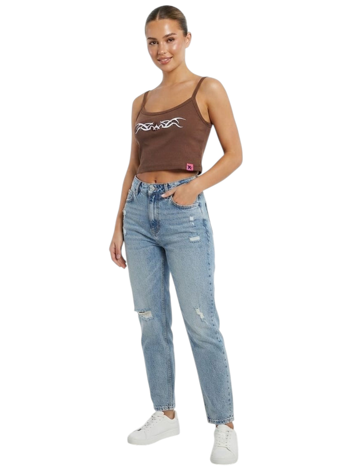Image for Women's Printed Crop Top,Brown