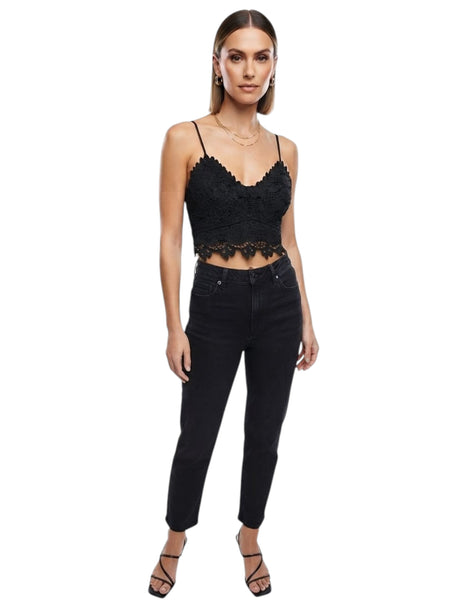 Image for Women's Floral Lace Printed Crop Top,Black