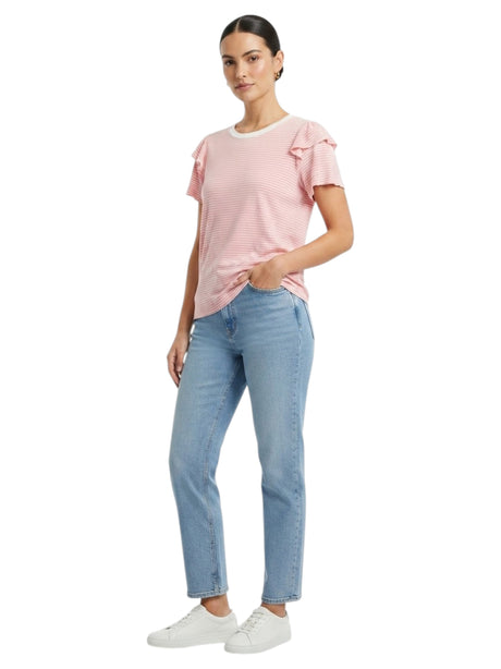 Image for Women's Stripped Top,White/Red