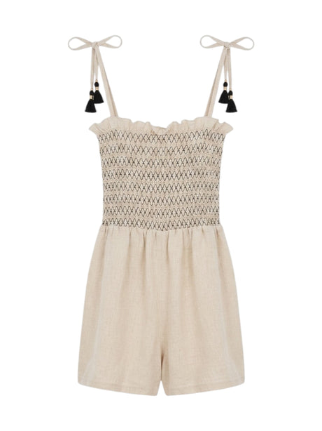 Image for Kids Girl's Smocked Jumpsuit,Beige