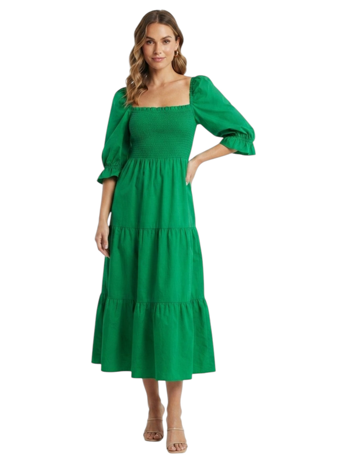 Image for Women's Smocked Dress Open Back,Green