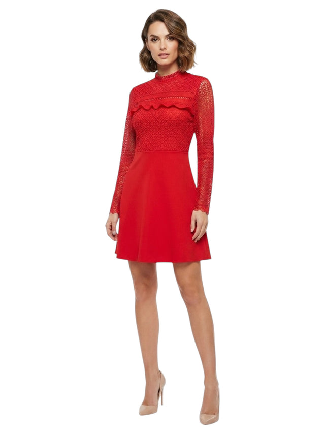 Image for Women's Embroidered Lace Dress,Red