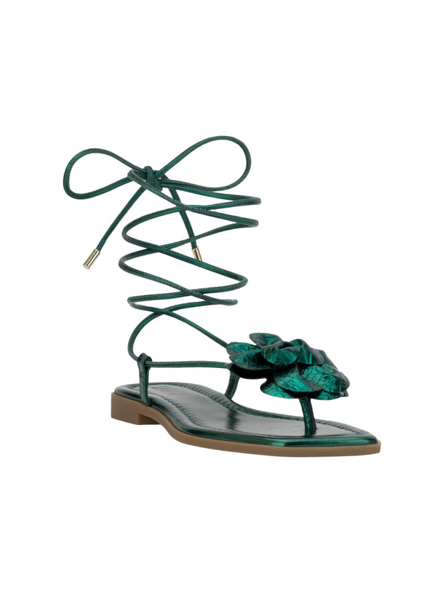 Image for Women's Plain Bright Floral Lace-up Sandals,Green