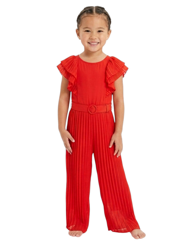 Image for Kids Girl's Plain Jumpsuit With Belt,Red