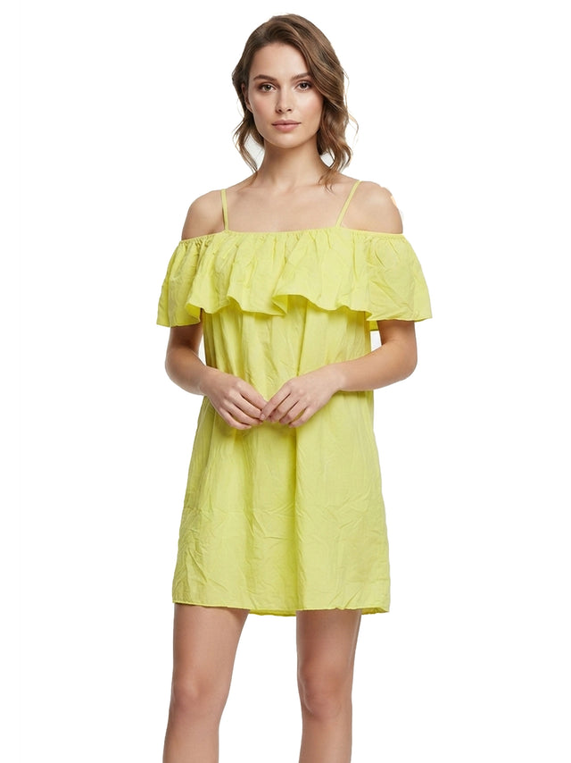 Image for Women's Plain Solid Dress,Yellow Green