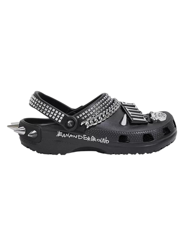 Image for Men's Textured Slippers With Charms &Metallic Heel Spikes,Black