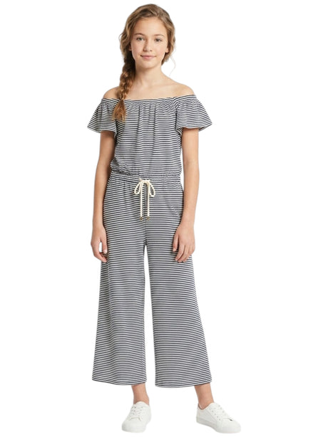 Image for Kids Girl's Striped Jumpsuit,Navy/White