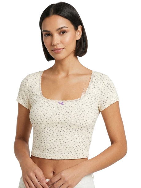 Image for Women's Floral Printed Top,Off White