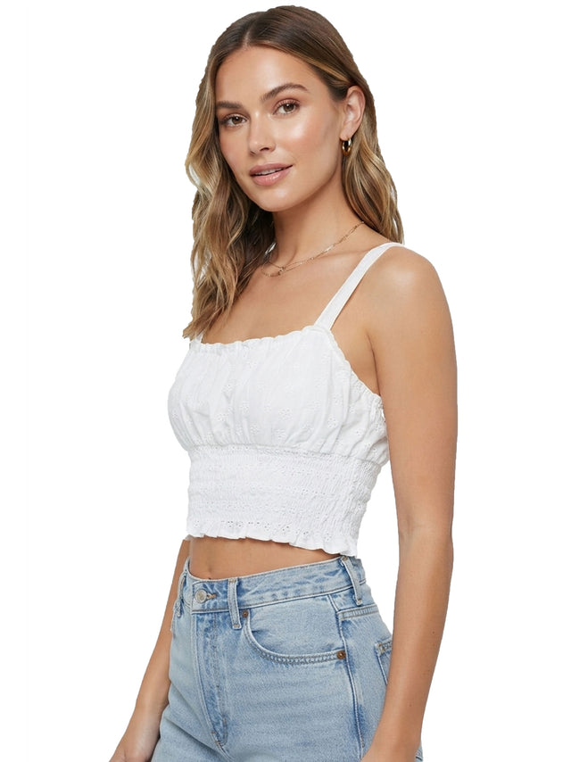 Image for Women's Plain Broderie Anglaise Crop Top,White