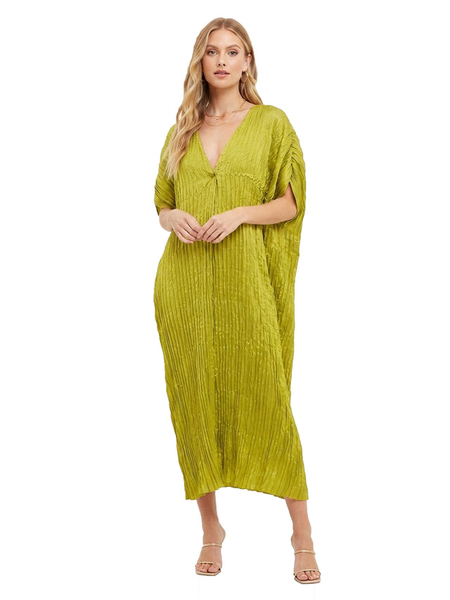 Image for Women's Plain Pleated Dress,Green 