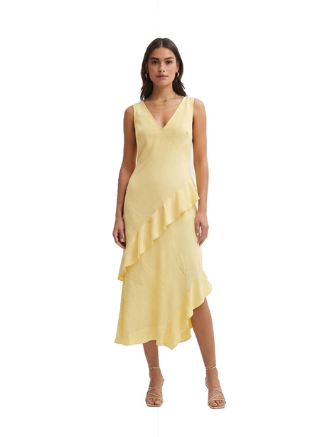 Image for Women's Plain Ruffled Dress,Yellow