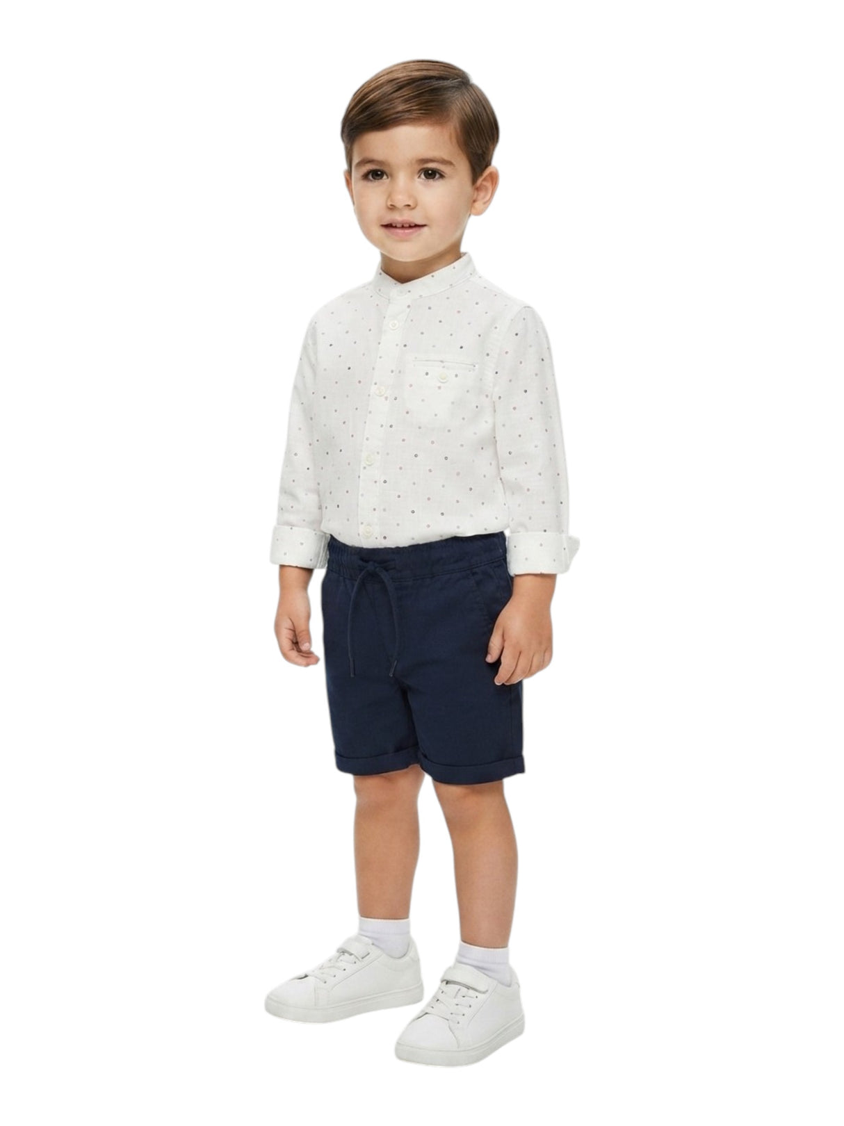 Image for Kids Boy's Printed Dress Shirt With Short,White