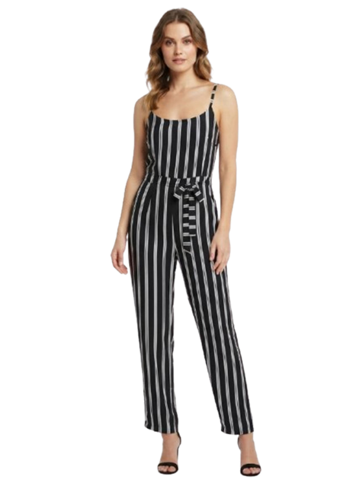Image for Women's Stripped Jumpsuit With Belt,Black